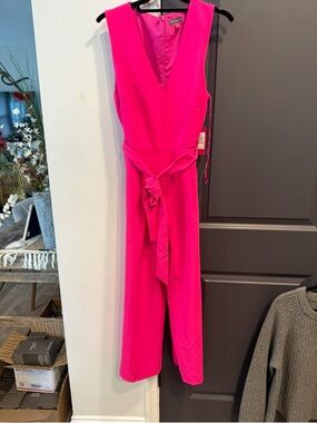 Brand new w/tags New Hot Pink V-Neck Sleeveless Jumpsuit with Waist Tie